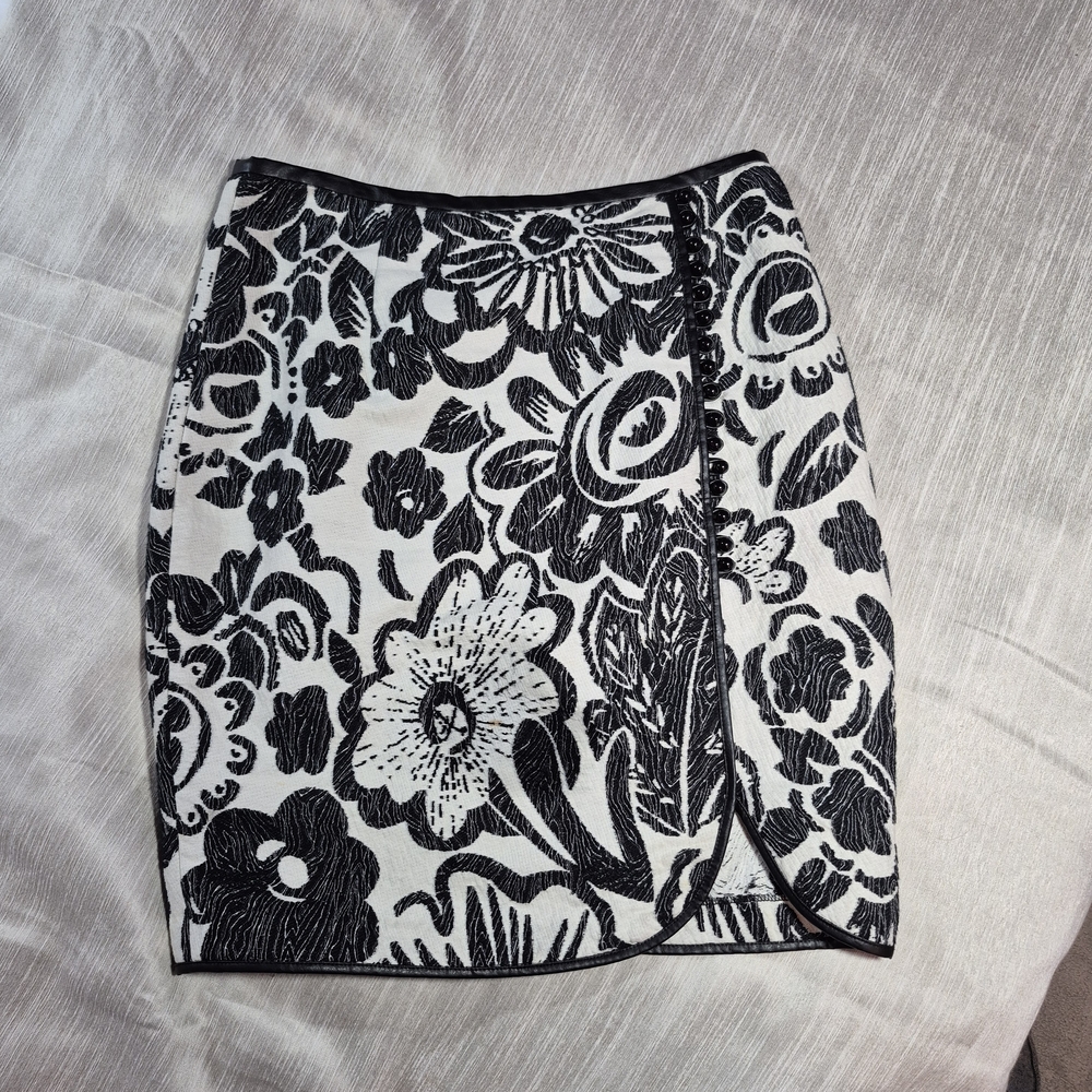 Tracy Reese Floral Black and White Jacquard Skirt
